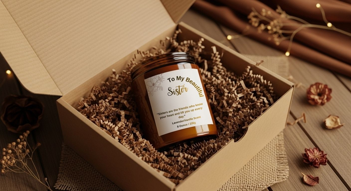 “Sister Gift Candle – 8 oz Amber Jar, Heartfelt Message, Cozy Scented Candle for Her”