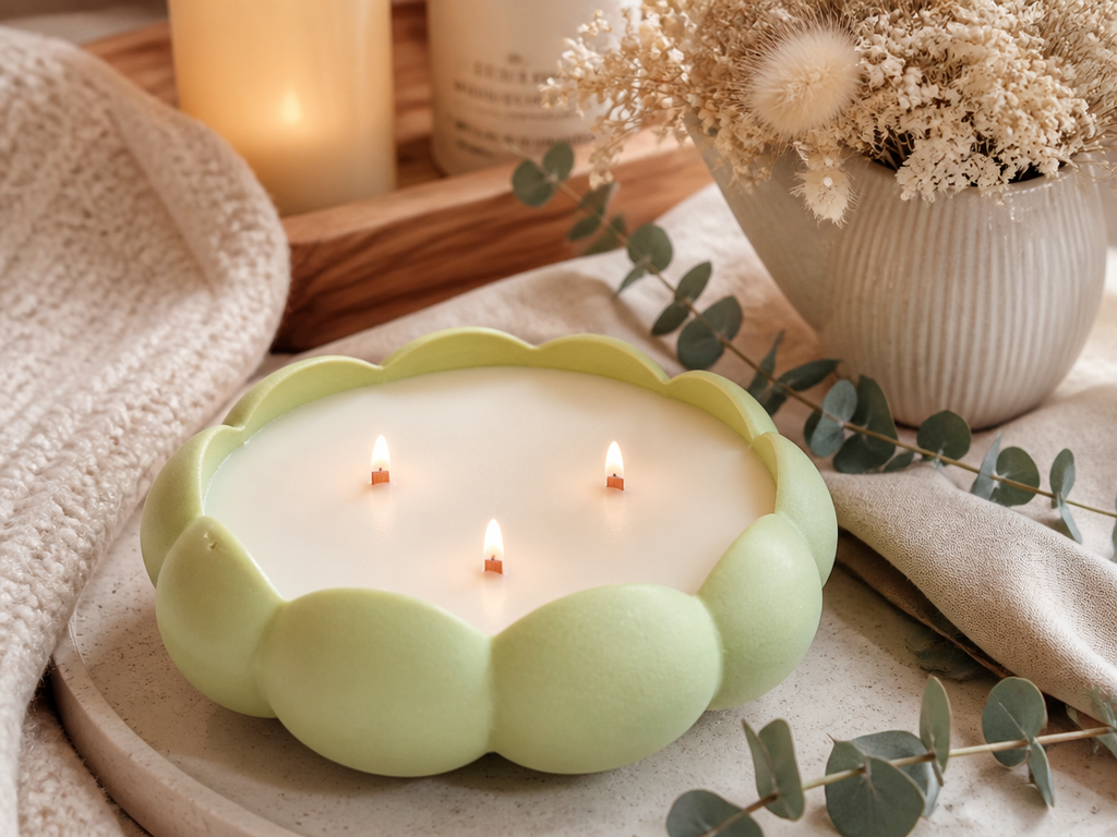 Scallop Ceramic Soy Candles | Lavender, Vanilla Honey Scent | Wooden Wick Home Décor