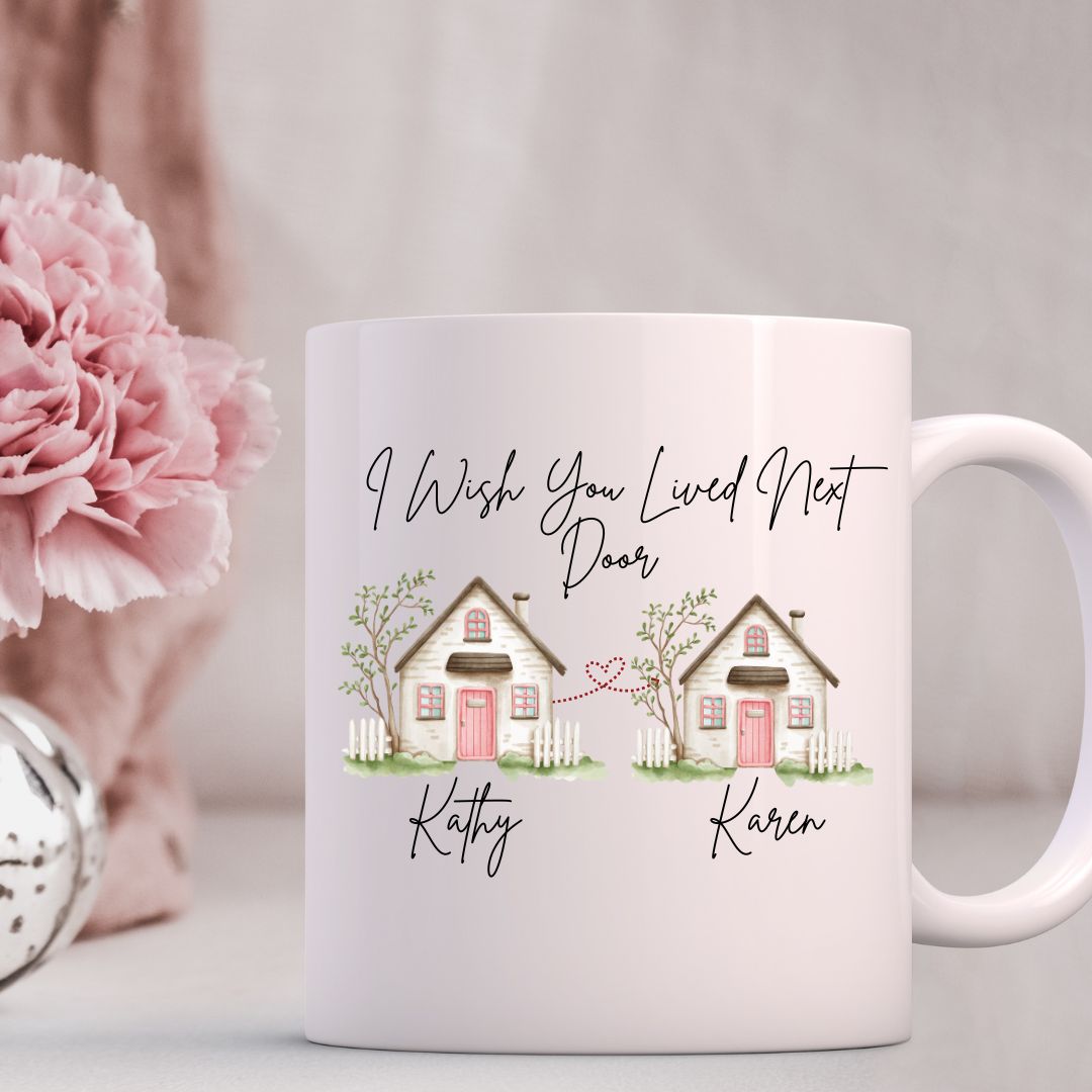 "12 oz Valentine 'I Wish You Lived Near' Ceramic Mug – Romantic Sublimation Print"