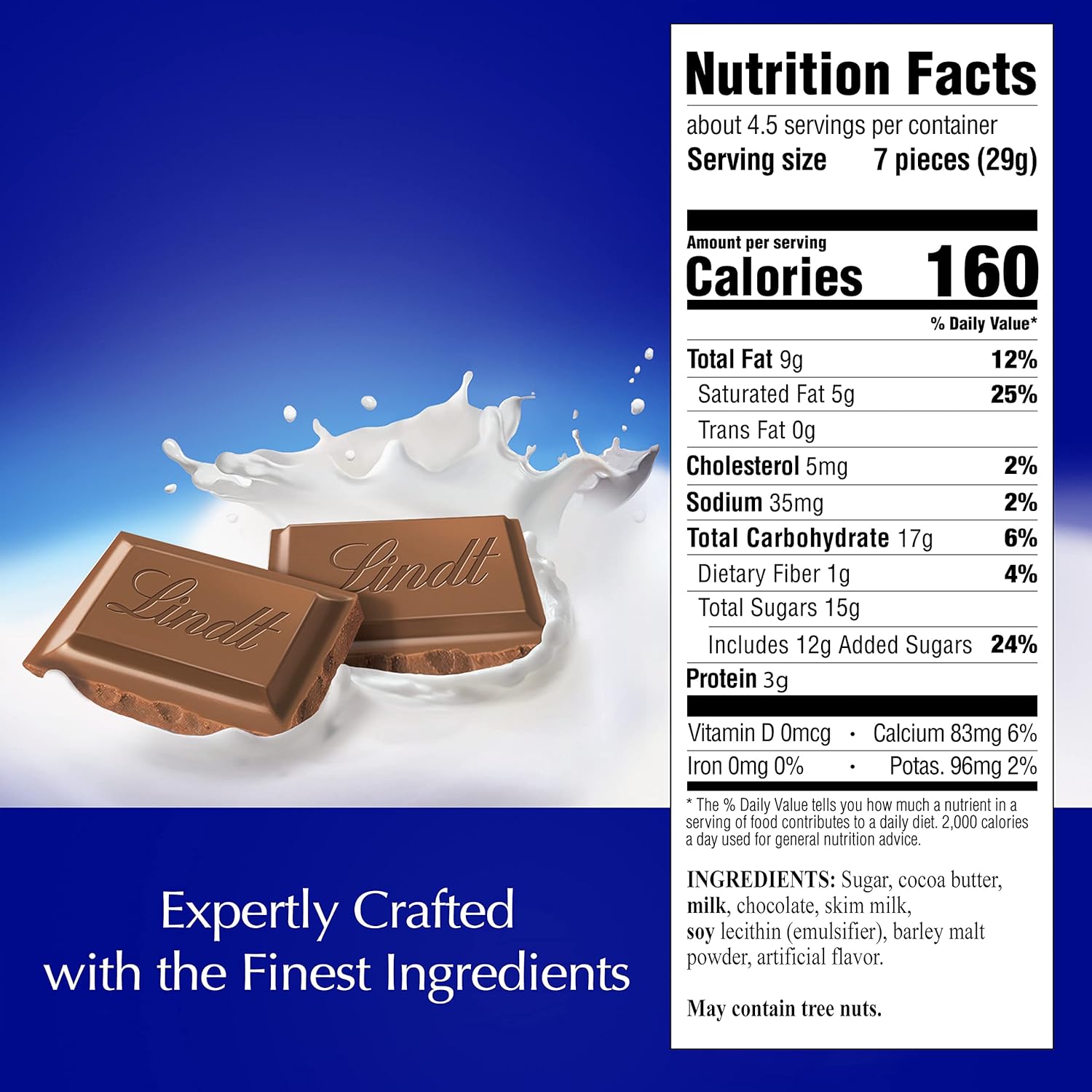 Lindt CLASSIC RECIPE Milk Chocolate Candy Bar, Milk Chocolate, 4.4 oz.