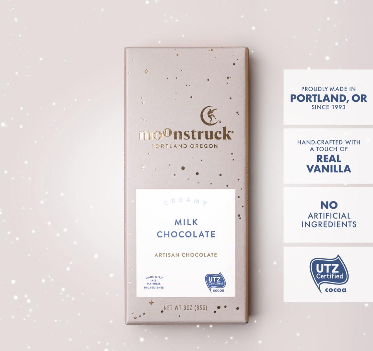 Moonstruck Chocolate Creamy Milk Chocolate Bar, 31% Cacao
