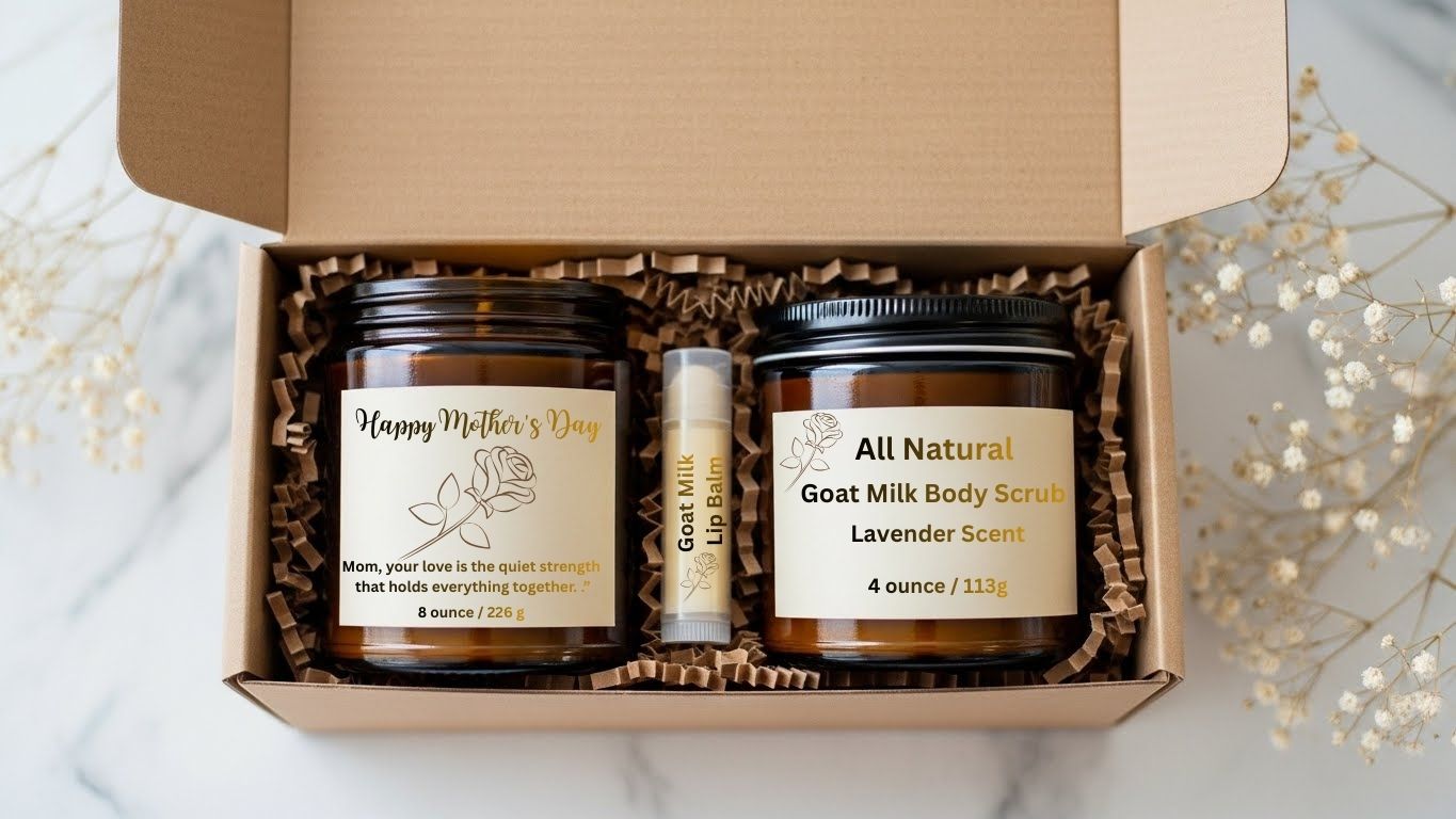 Cozy Personalized Happy Mother Day Candle & Body Scrub Set l Mom, Sister, Aunt and Co-worker